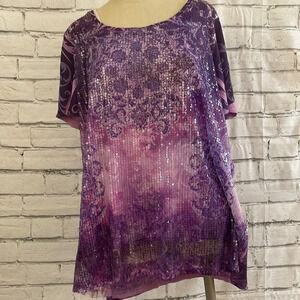 Women’s purple sequin short sleeve t-shirt 1X
